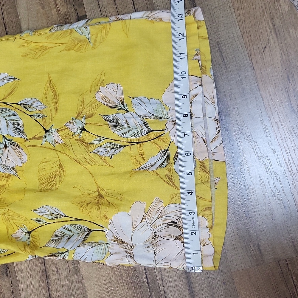 NICOLE MILLER Yellow Linen Tropical Floral Pocket Wide Leg Crop Pull-On Pant - Picture 11 of 12